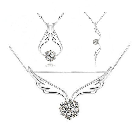 Angel's Wing Alloy Rhinestone Heart Necklace - Click Image to Close